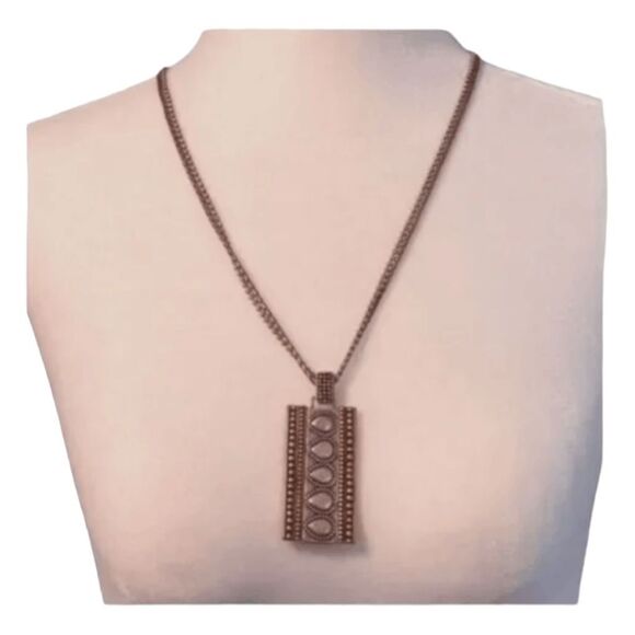 Chicos Dog Tag Long Necklace Double Chain Boho Bollywood Antique Silver Gold - Picture 3 of 4